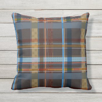Boho Plaid Dark Colours Stripe Grid Pattern Outdoor Pillow by artbyjocelyn at Zazzle