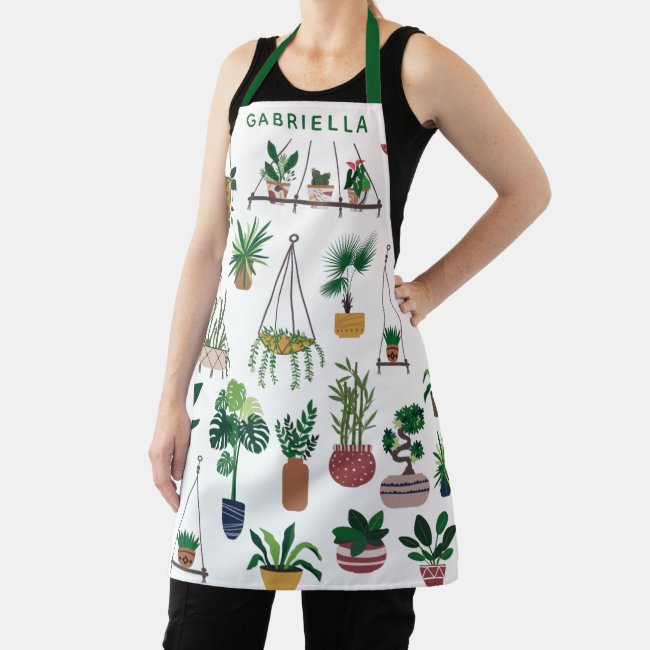 Boho Plant Lady Illustration Art Personalized Apron