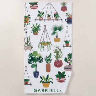 Boho Plant Lady Illustration Art Personalized Beach Towel