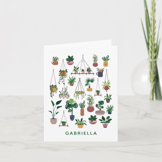 Boho Plant Lady Illustration Art Personalized Note Card (Front)