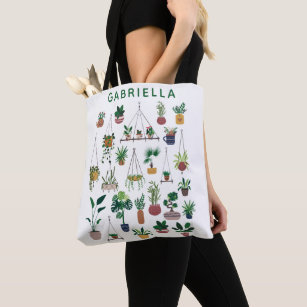 Boho Plant Lady Illustration Art Personalized Tote Bag