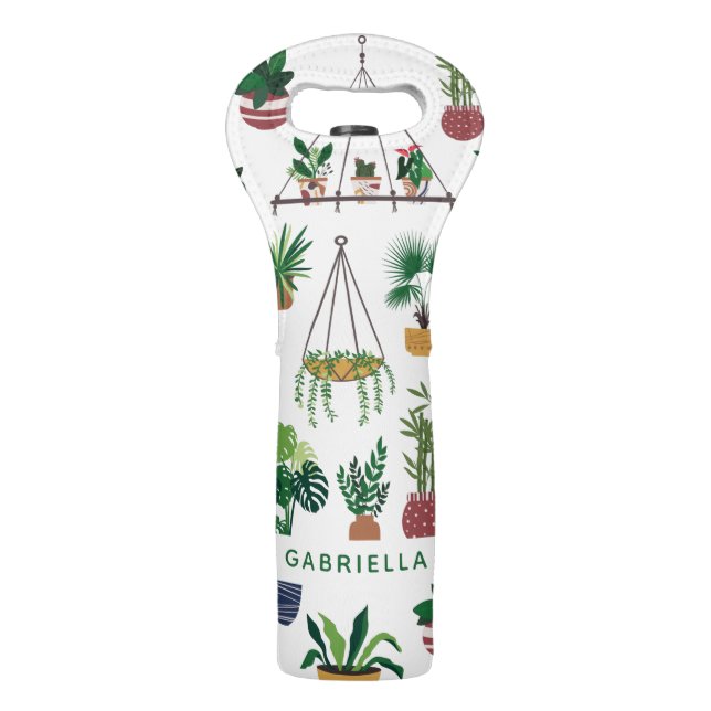 Boho Plant Lady Illustration Art Personalized Wine Bag (Front)