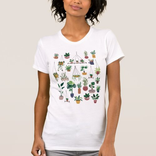 Boho Plant Lady Illustration Art T_Shirt