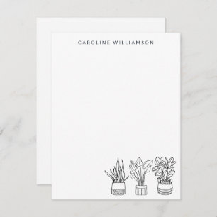Boho Plant Minimal Line Art Drawing Personalized Note Card
