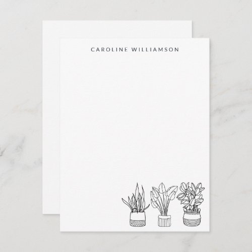 Boho Plant Minimal Line Art Drawing Personalized   Note Card