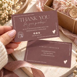 Boho Plum Modern script order thank you Business Card
