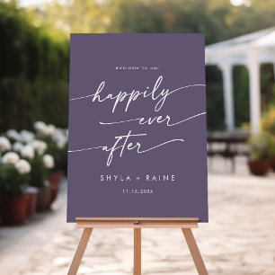 Boho Plum Purple Happily Wedding Welcome Sign