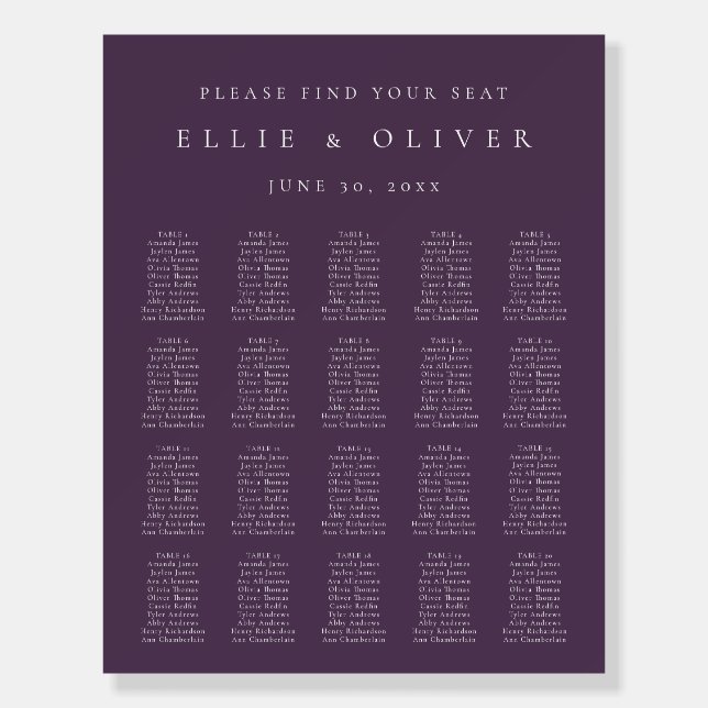 Boho Plum Purple Minimalist I Seating Chart Foam Board (Front)