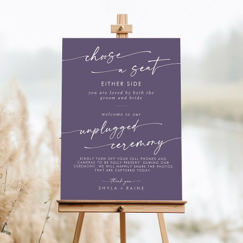 Boho Plum Purple Seat Unplugged Ceremony Sign