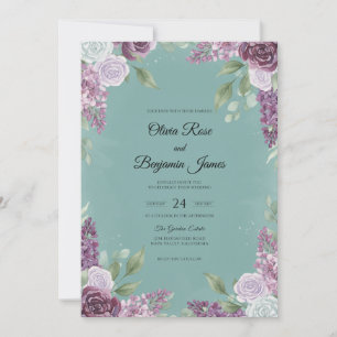 Boho Plum Teal Wildflower Wedding Invitation