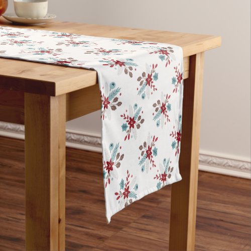 Boho Poinsettia Bouquet Pattern on White Holiday Short Table Runner