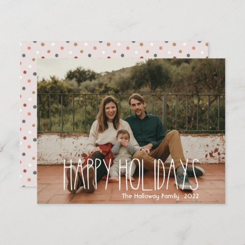 Boho Polka Dot Happy Holidays Full Photo Holiday Card