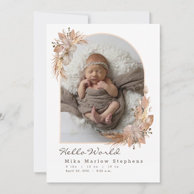 Boho Pompas Grass Baby Announcement (Front)