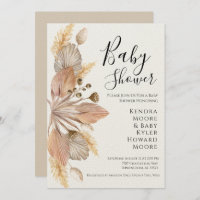 Boho Pompas Grass Baby Shower Invitation