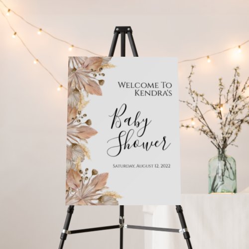 Boho Pompas Grass Baby Shower Welcome Sign