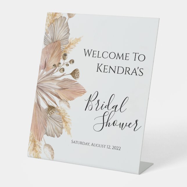 Boho Pompas Grass Bridal Shower Welcome Sign (Front)