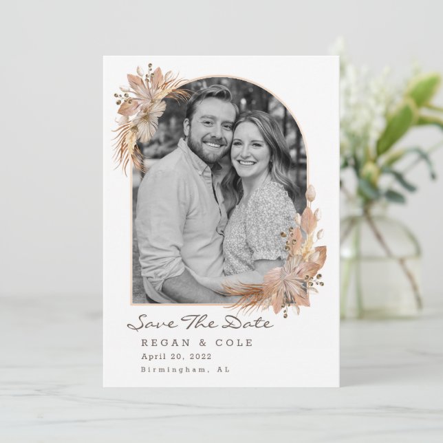 Boho Pompas Grass Save The Date WHITE Invitation (Standing Front)