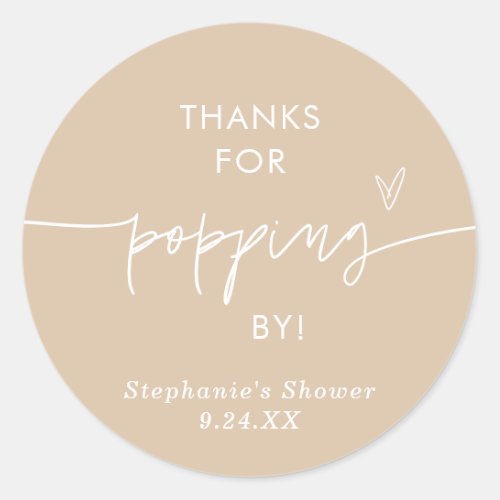 Boho Popcorn Favors Thanks for Popping By Favor Classic Round Sticker
