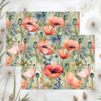 BOHO POPPIES SPRING FLORAL DECOUPAGE TISSUE PAPER