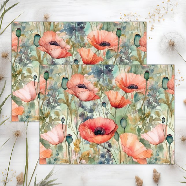 BOHO POPPIES SPRING FLORAL DECOUPAGE TISSUE PAPER (BOHO POPPIES SPRING FLORAL DECOUPAGE TISSUE PAPER)