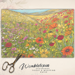 Boho Poppy Wildflower Fields Colorful Decoupage Tissue Paper