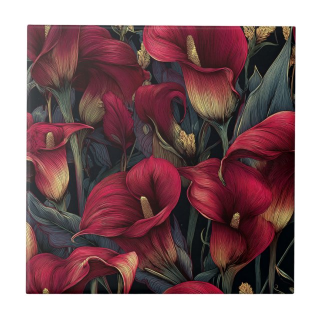 Boho Portuguese Calle Lilies Tile For Hallway Wall (Front)
