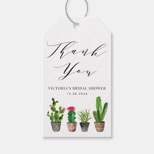Boho Potted Cactus Bridal Shower Thank You Gift Tags | Zazzle