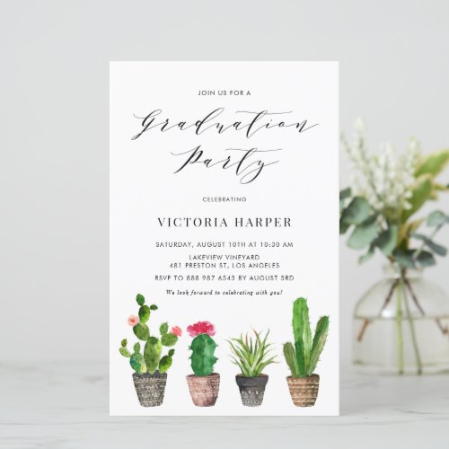 Boho Potted Cactus Graduation Party Invitation