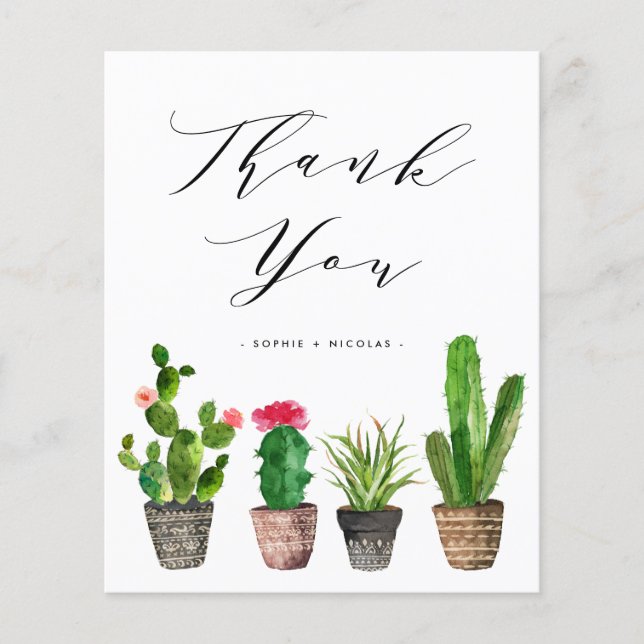 Boho Potted Cactus Wedding Thank You Card (Front)
