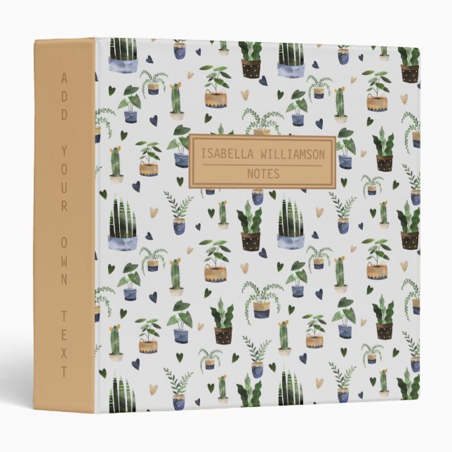 Boho Potted Plant Pattern Personalized 3 Ring Binder (Front/Spine)