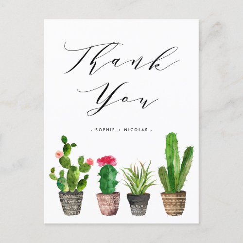 Boho Potted Succulent and Cactus Wedding Thank You Postcard