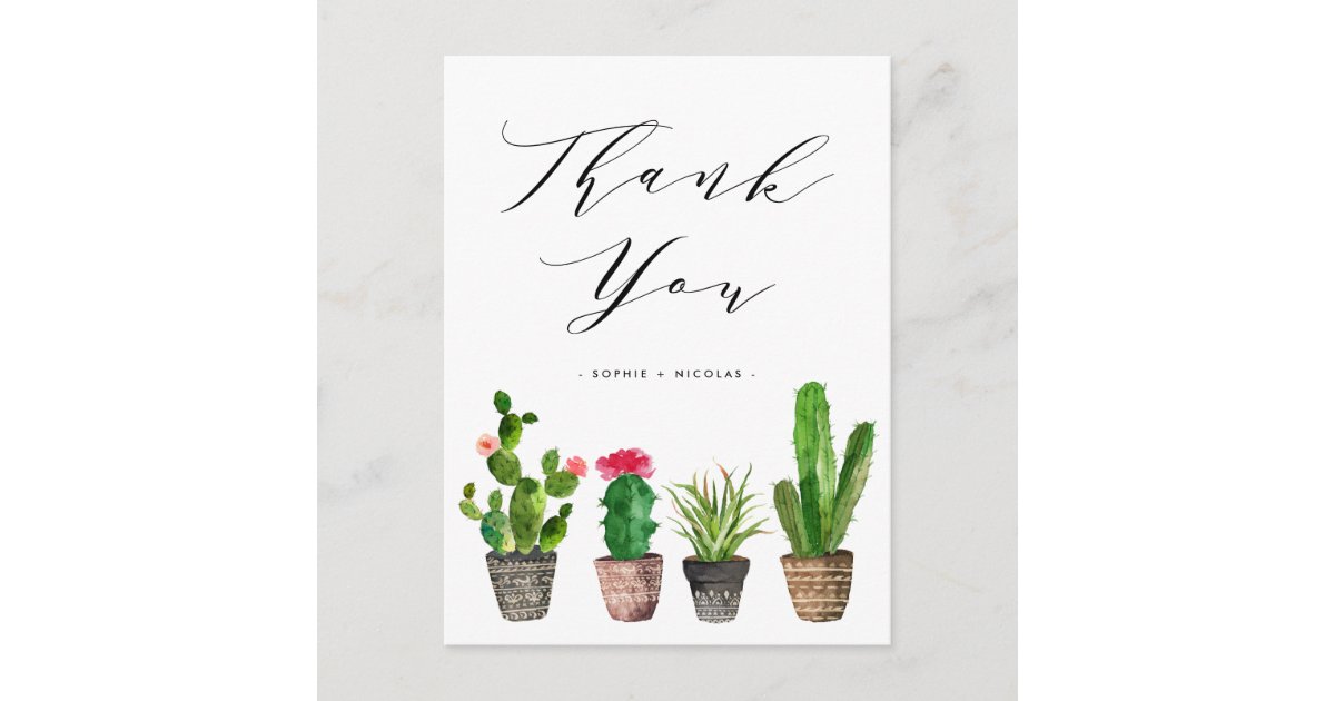 Boho Potted Succulent and Cactus Wedding Thank You Postcard | Zazzle