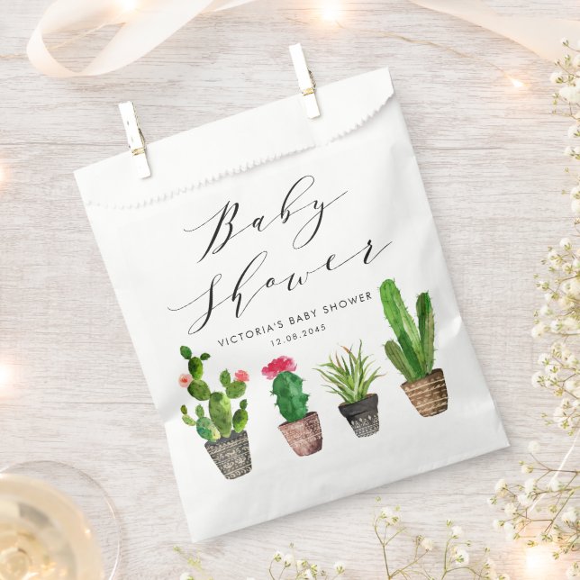 Boho Potted Succulents and Cactus Baby Shower Favor Bag (Clipped)