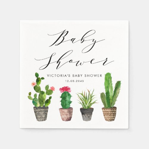 Boho Potted Succulents and Cactus Baby Shower Napkins