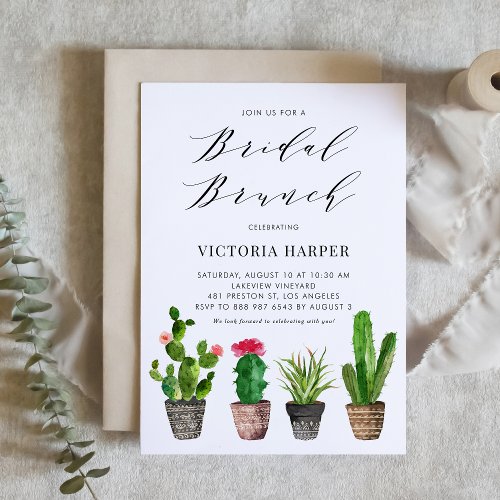 Boho Potted Succulents and Cactus Bridal Brunch Invitation