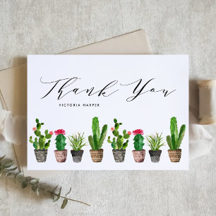 Boho Potted Succulents and Cactus Graduation Letterpress Thank You Card