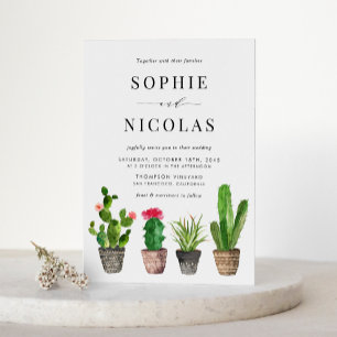 Boho Potted Succulents and Cactus QR Code Wedding Invitation Postcard