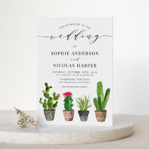 Boho Potted Succulents and Cactus QR Code Wedding Invitation Postcard
