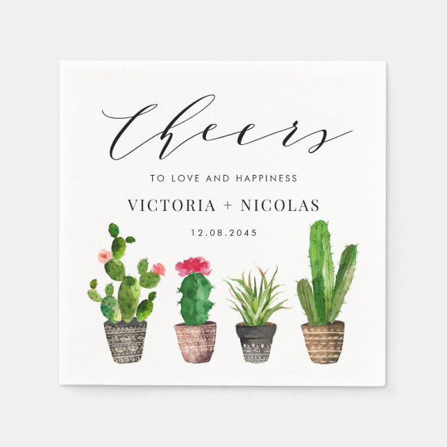 Boho Potted Succulents and Cactus Summer Wedding Napkins (Front)