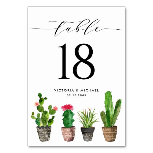 Boho Potted Succulents and Cactus Summer Wedding Table Number
