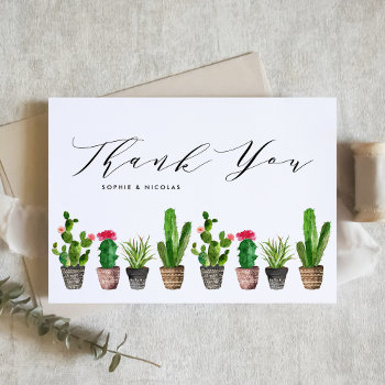 Boho Potted Succulents And Cactus Summer Wedding Thank You Card by misstallulah at Zazzle