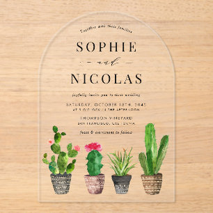 Boho Potted Succulents and Cactus Wedding  Acrylic Invitations