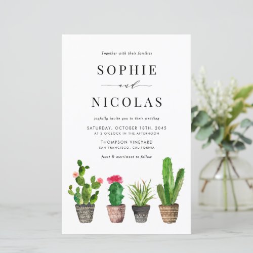 Boho Potted Succulents and Cactus Wedding Invite