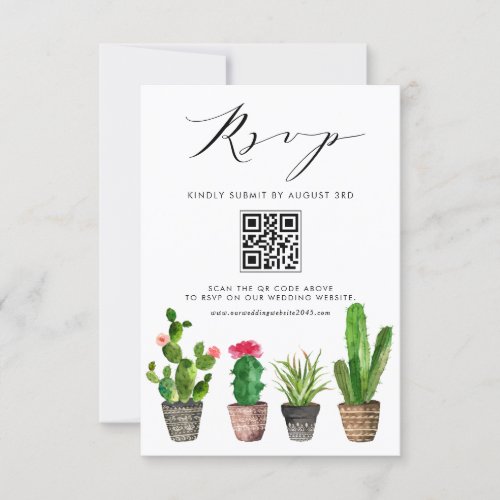 Boho Potted Succulents and Cactus Wedding QR Code RSVP Card