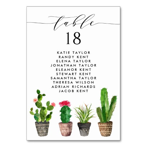 Boho Potted Succulents and Cactus Wedding Seating Table Number
