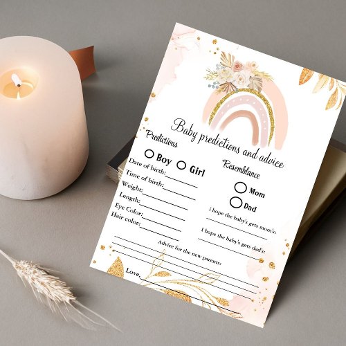 Boho  predictions  advice baby shower game Card