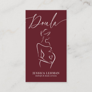 Boho Pregnant Lady Line Art Doula Midwife QRCODE  Business Card