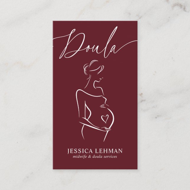 Boho Pregnant Lady Line Art Doula Midwife QRCODE  Business Card (Front)
