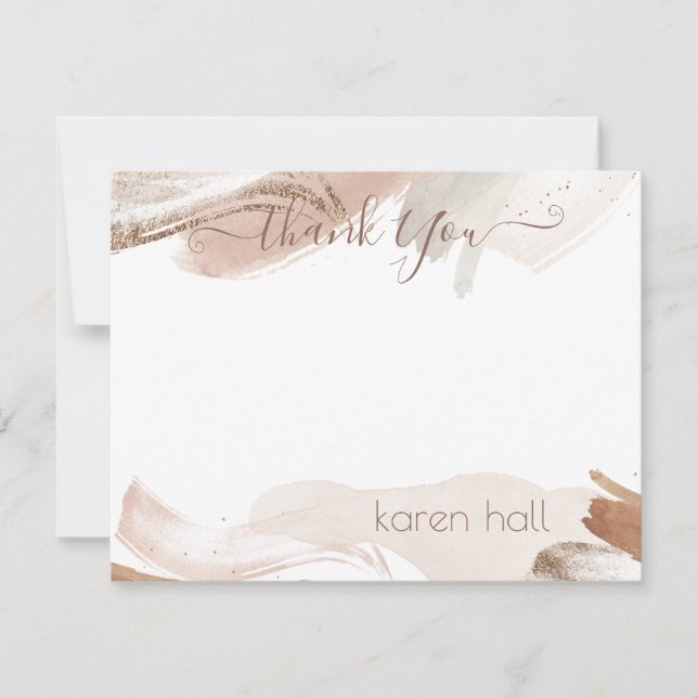 Boho Pretty Abstract Thank You Personalized Name Note Card (Front)