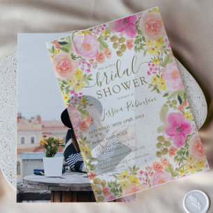 Boho Pretty Floral Watercolor Bridal Shower Vellum Invitations